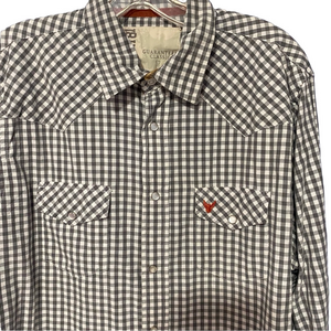 Checkered western style Shirt sz large -Men's Company 81 NWT Gray and White